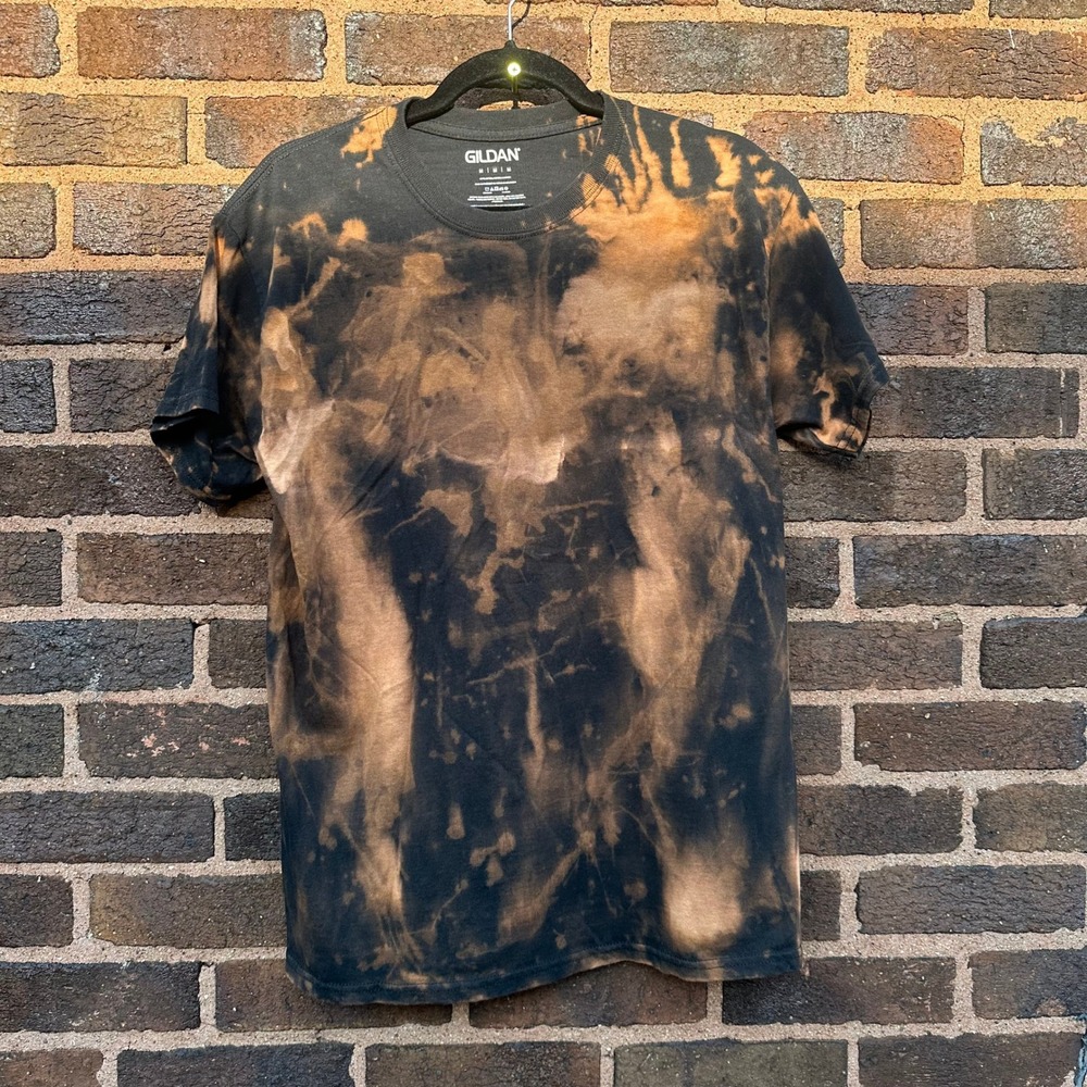 Gildan Handmade Bleach Tie Dye T-Shirt Medium Black Brown Reverse Dye Grunge